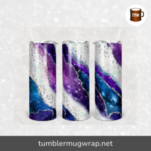 Agate Milky Way Teal Purple Silver Sublimation, 20oz Skinny Tumbler Wrap
