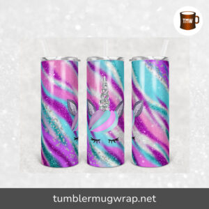 Agate Unicorn Milky Way Glitter Aqua Pink Purple Sublimation, 20oz Skinny Tumbler Wrap