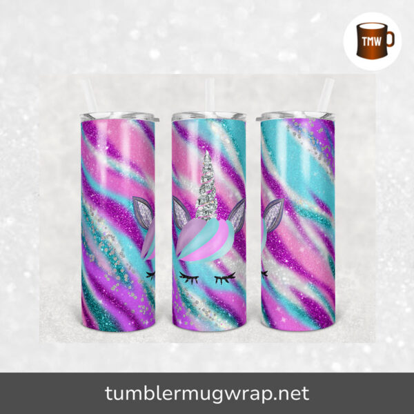 Agate Unicorn Milky Way Glitter Aqua Pink Purple Sublimation, 20oz Skinny Tumbler Wrap