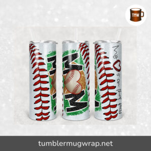 Baseball Mom Glitter Heart on Field Laces Sublimation, 20oz Skinny Tumbler Wrap