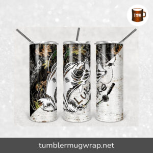 Camo Bass Fishing Sublimation, 20oz Skinny Tumbler Wrap