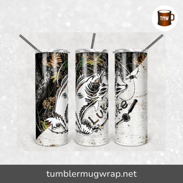 Camo Bass Fishing Sublimation, 20oz Skinny Tumbler Wrap