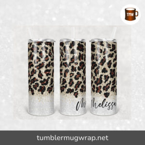 Champagne Brown Black Leopard Sublimation, 20oz Skinny Tumbler Wrap