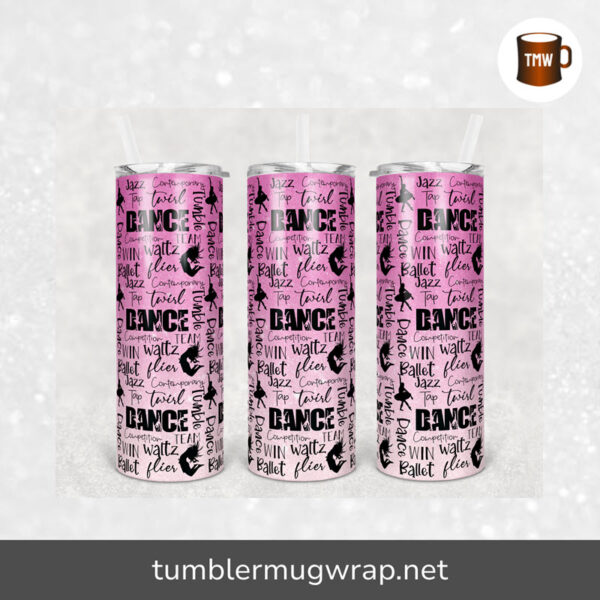 Cheer Ombre Pink Glitter Dancing Sublimation, 20oz Skinny Tumbler Wrap