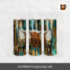 Cow Teal and Gold Brush Strokes Sublimation, 20oz Skinny Tumbler Wrap