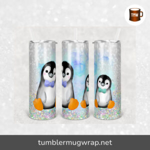 Cute Penguin Glitter Winter Sublimation, 20oz Skinny Tumbler Wrap