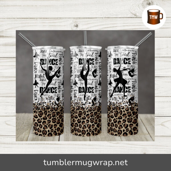 Dancing Silhouettes Art Words Leopard Sublimation, 20oz Skinny Tumbler Wrap