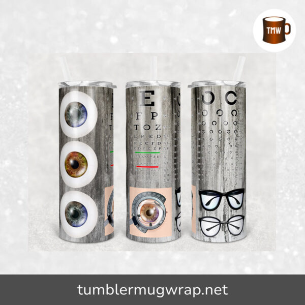 Eye Chart Eye Balls Glasses Sublimation, 20oz Skinny Tumbler Wrap