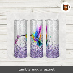 Faux Glitter Hummingbird Sublimation, 20oz Skinny Tumbler Wrap