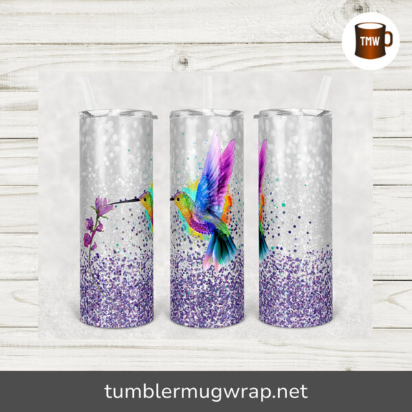 Faux Glitter Hummingbird Sublimation, 20oz Skinny Tumbler Wrap