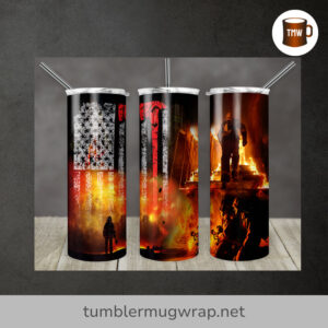 Firefighter Fire Dept Fireman Sublimation, 20oz Skinny Tumbler Wrap