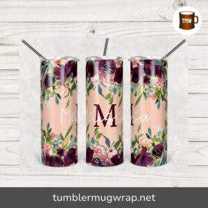 Floral Peach and Maroon Sublimation, 20oz Skinny Tumbler Wrap