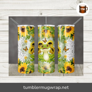 Frog Sunflower Butterflies Sublimation, 20oz Skinny Tumbler Wrap