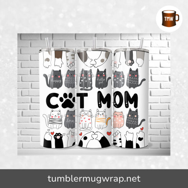 Funny Cat Mom Sublimation, 20oz Skinny Tumbler Wrap