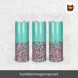 Glitter Confetti Pink Mint Sublimation, 20oz Skinny Tumbler Wrap