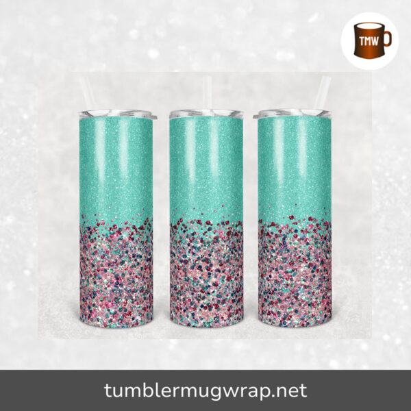 Glitter Confetti Pink Mint Sublimation, 20oz Skinny Tumbler Wrap