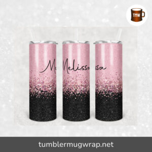 Glitter Confetti Pink and Black Sublimation, 20oz Skinny Tumbler Wrap