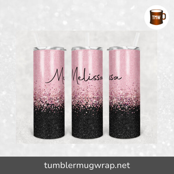Glitter Confetti Pink and Black Sublimation, 20oz Skinny Tumbler Wrap