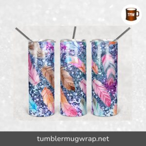 Glitter Feather Sublimation, 20oz Skinny Tumbler Wrap