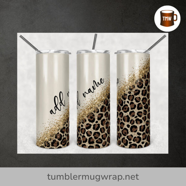 Glitter Gold Tan Diagonal Leopard Sublimation, 20oz Skinny Tumbler Wrap