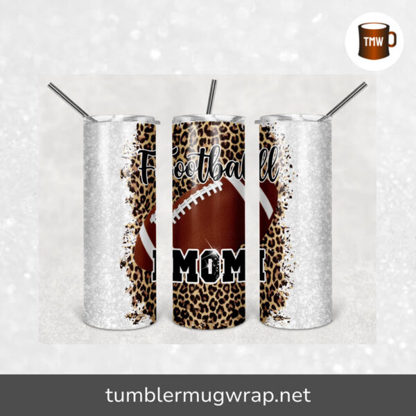 Glitter Leopard Football Mom Sublimation, 20oz Skinny Tumbler Wrap