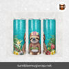 Glitter Teal Sloth Sublimation, 20oz Skinny Tumbler Wrap
