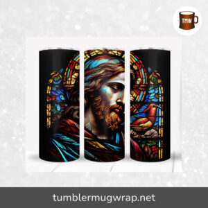 Jesus Stained Glass Sublimation, 20oz Skinny Tumbler Wrap