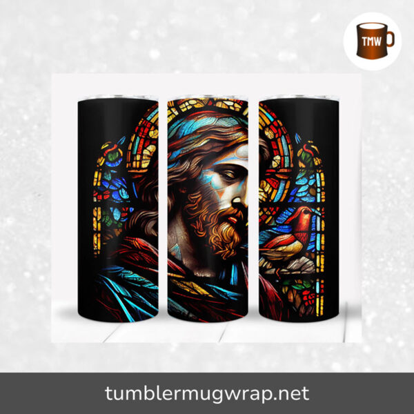 Jesus Stained Glass Sublimation, 20oz Skinny Tumbler Wrap