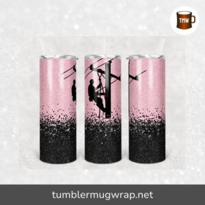 Pink Glitter Lineman Sublimation, 20oz Skinny Tumbler Wrap