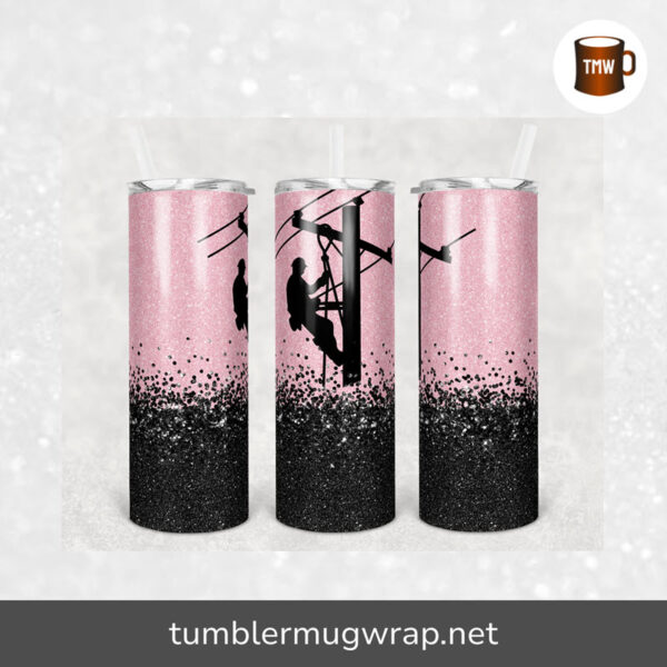 Pink Glitter Lineman Sublimation, 20oz Skinny Tumbler Wrap