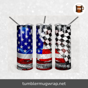 Racing Checkered American Flag Sublimation, 20oz Skinny Tumbler Wrap
