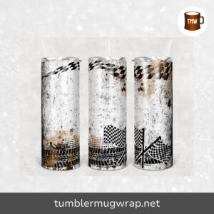 Racing Race Brown Splatter Checkered Sublimation, 20oz Skinny Tumbler Wrap