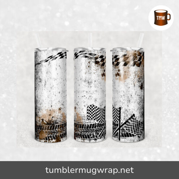 Racing Race Brown Splatter Checkered Sublimation, 20oz Skinny Tumbler Wrap