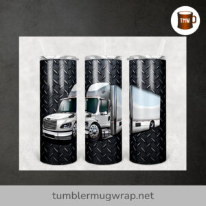Semi Truck Diamond Plate Sublimation, 20oz Skinny Tumbler Wrap