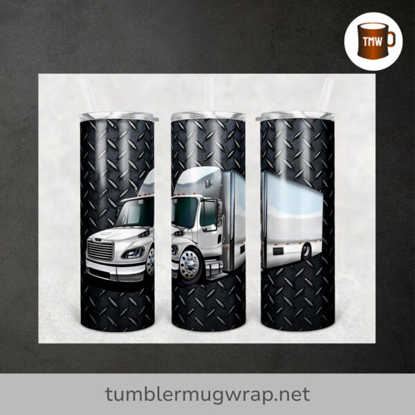 Semi Truck Diamond Plate Sublimation, 20oz Skinny Tumbler Wrap