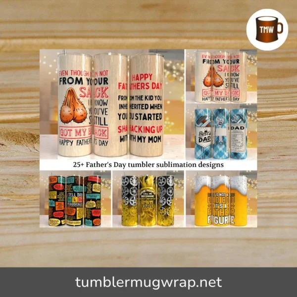 25 Father's Day Tumbler Wrap PNG Bundle, Wood & Beer 20oz Skinny Tumbler Sublimation Designs