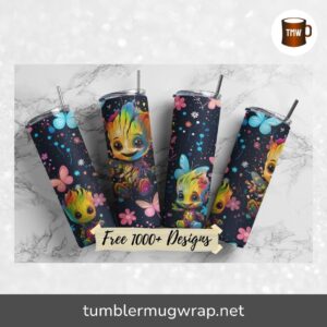 3D Baby Groot Tumbler Wrap 12 oz, 20oz Skinny Tumbler Design PNG