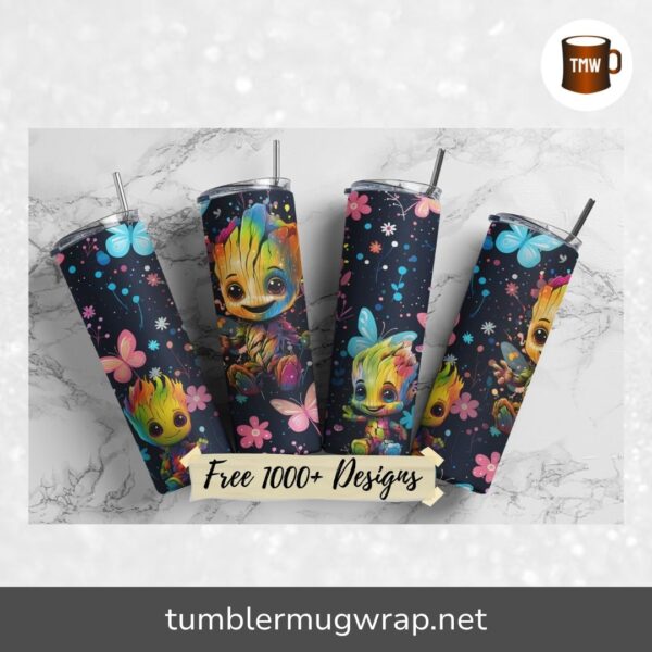 3D Baby Groot Tumbler Wrap 12 oz, 20oz Skinny Tumbler Design PNG