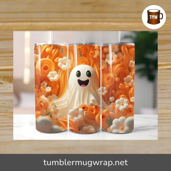 3D Cute Floral Ghost PNG, 20oz Skinny Tumbler Wrap