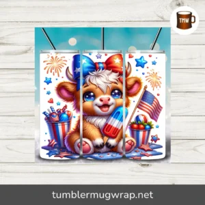 4th of July Highland Cow Popsicle Tumbler Wrap, 20oz Skinny Sublimation Design