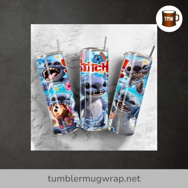 Blue Monster 20oz Tumbler Wrap, Cartoon Character Skinny Tumbler Sublimation PNG