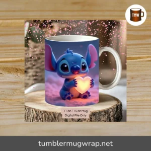 Cute 3D Stitch Mug Wrap PNG, Sublimation Design for 11oz & 15oz Coffee Mugs