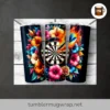 Flaming Dart & Bullseye Floral Tumbler Wrap, 20oz Skinny Sublimation PNG Design