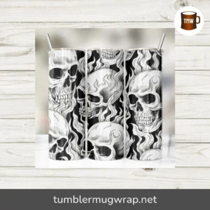 Glow in the Dark Skull Heads Tumbler Wrap PNG, 20oz Skinny Sublimation PNG Design
