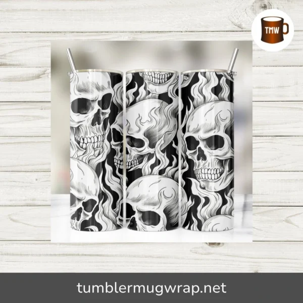 Glow in the Dark Skull Heads Tumbler Wrap PNG, 20oz Skinny Sublimation PNG Design
