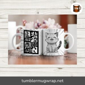 Kawaii Anime Mug Wrap PNG, 11oz-15oz Sublimation Template