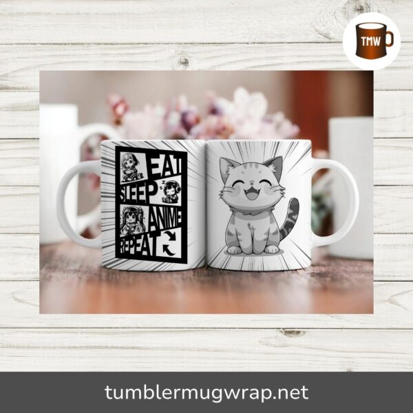 Kawaii Anime Mug Wrap PNG, 11oz-15oz Sublimation Template