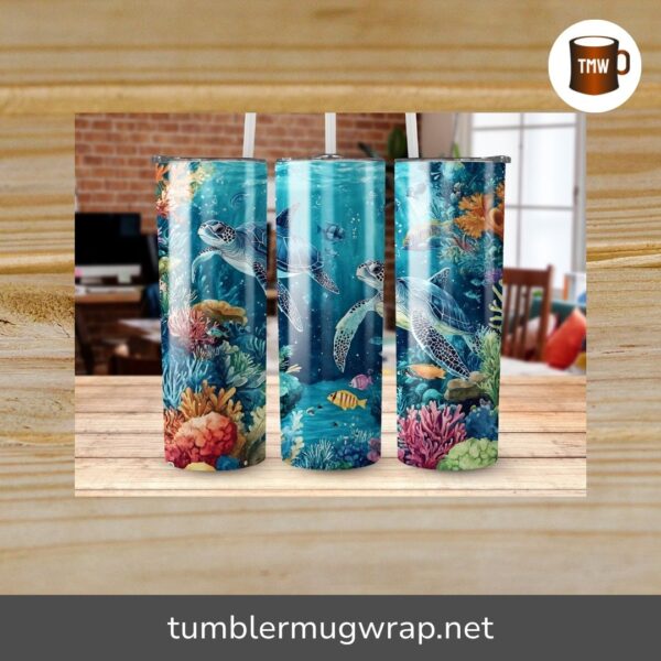 Sea Turtle 20oz Skinny Tumbler Wrap, Straight & Tapered Sublimation PNG