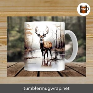 Wilderness Deer Hunting Mug Wrap, 11oz & 15oz Sublimation PNG