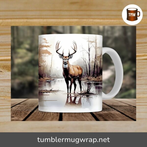 Wilderness Deer Hunting Mug Wrap, 11oz & 15oz Sublimation PNG